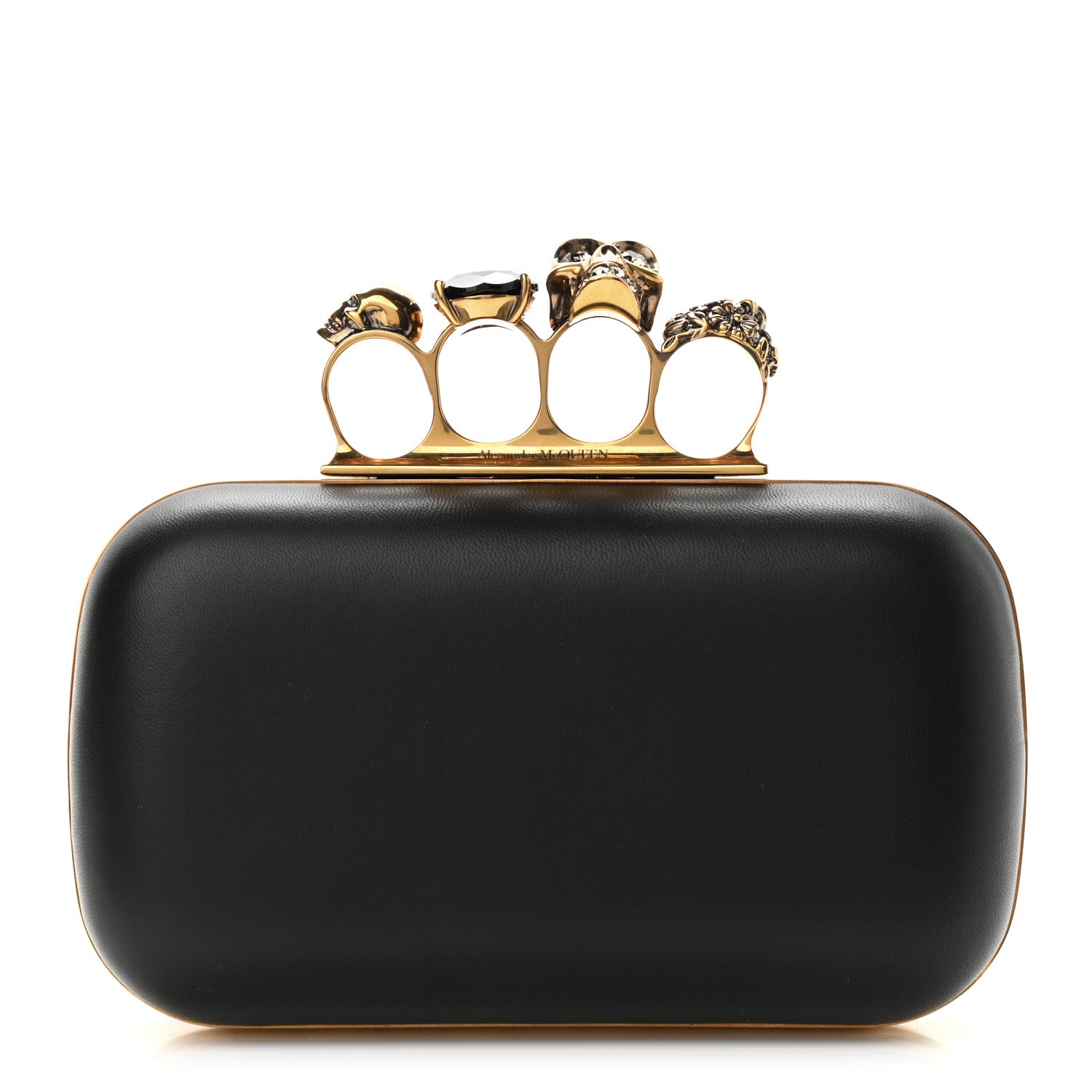 Alexander McQueen Nappa Skull Knuckle Duster Box Clutch Black 1 of 12