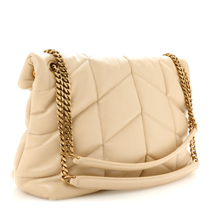 Saint Laurent Lambskin Quilted Medium Loulou Puffer Monogram Chain Satchel Dark Beige 3 of 10