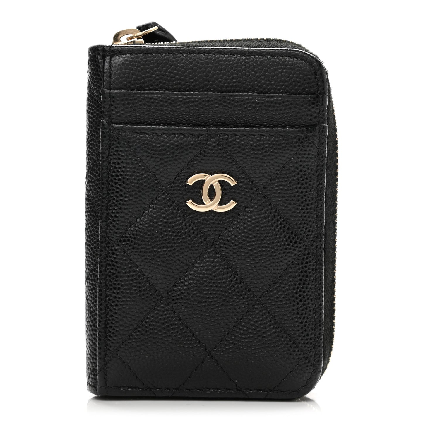 Caviar Quilted Zip Card Holder Black