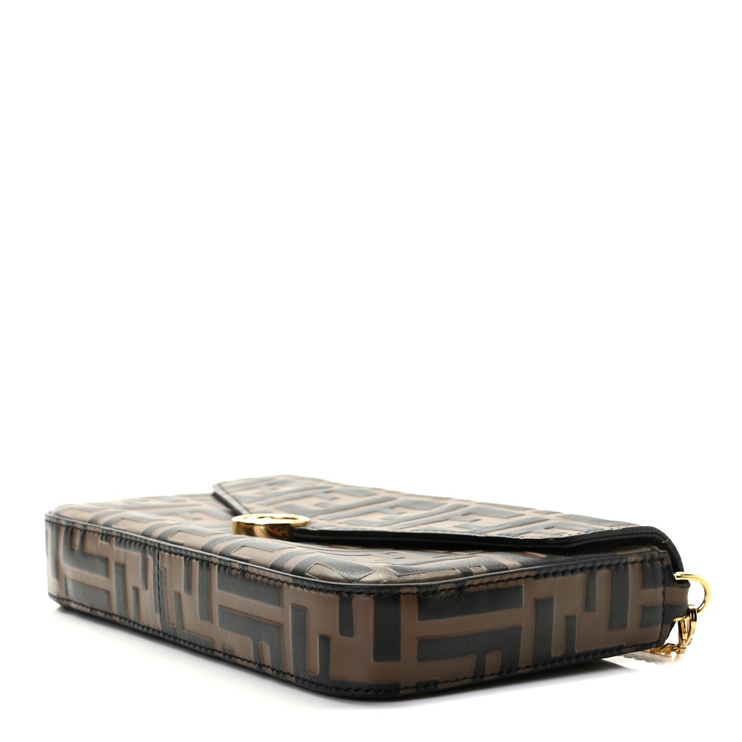 Vitello Soft F is Fendi Bi-Color FF 1974 Embossed Envelope Wallet On Chain with Pouches Maya Black