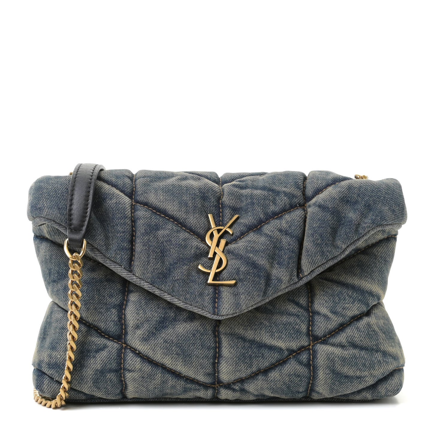Denim Quilted Toy Loulou Puffer Monogram Chain Satchel Rodeo Blue