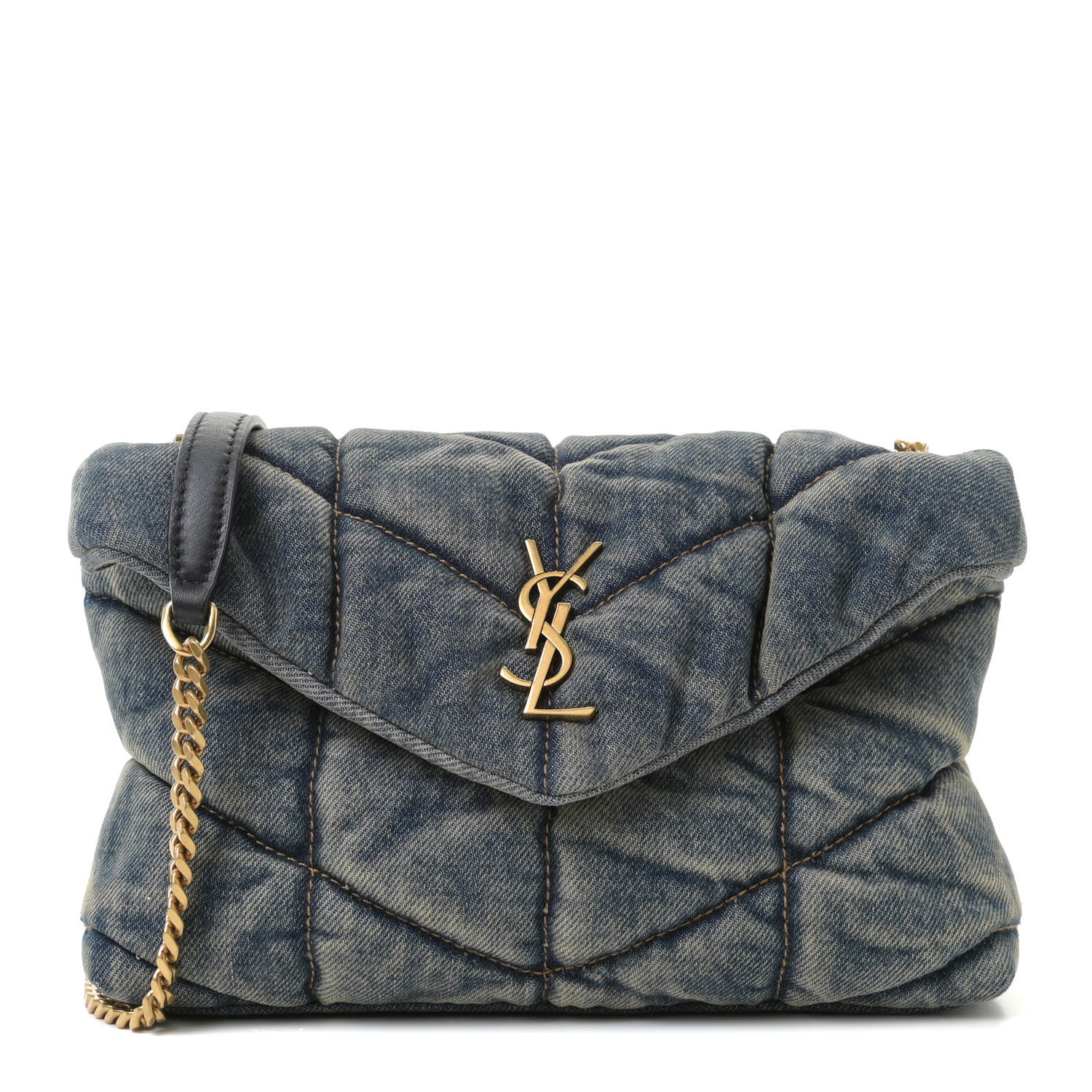 Saint Laurent Denim Quilted Toy Loulou Puffer Monogram Chain Satchel Rodeo Blue 1 of 11
