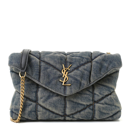 Saint Laurent Denim Quilted Toy Loulou Puffer Monogram Chain Satchel Rodeo Blue 1 of 11