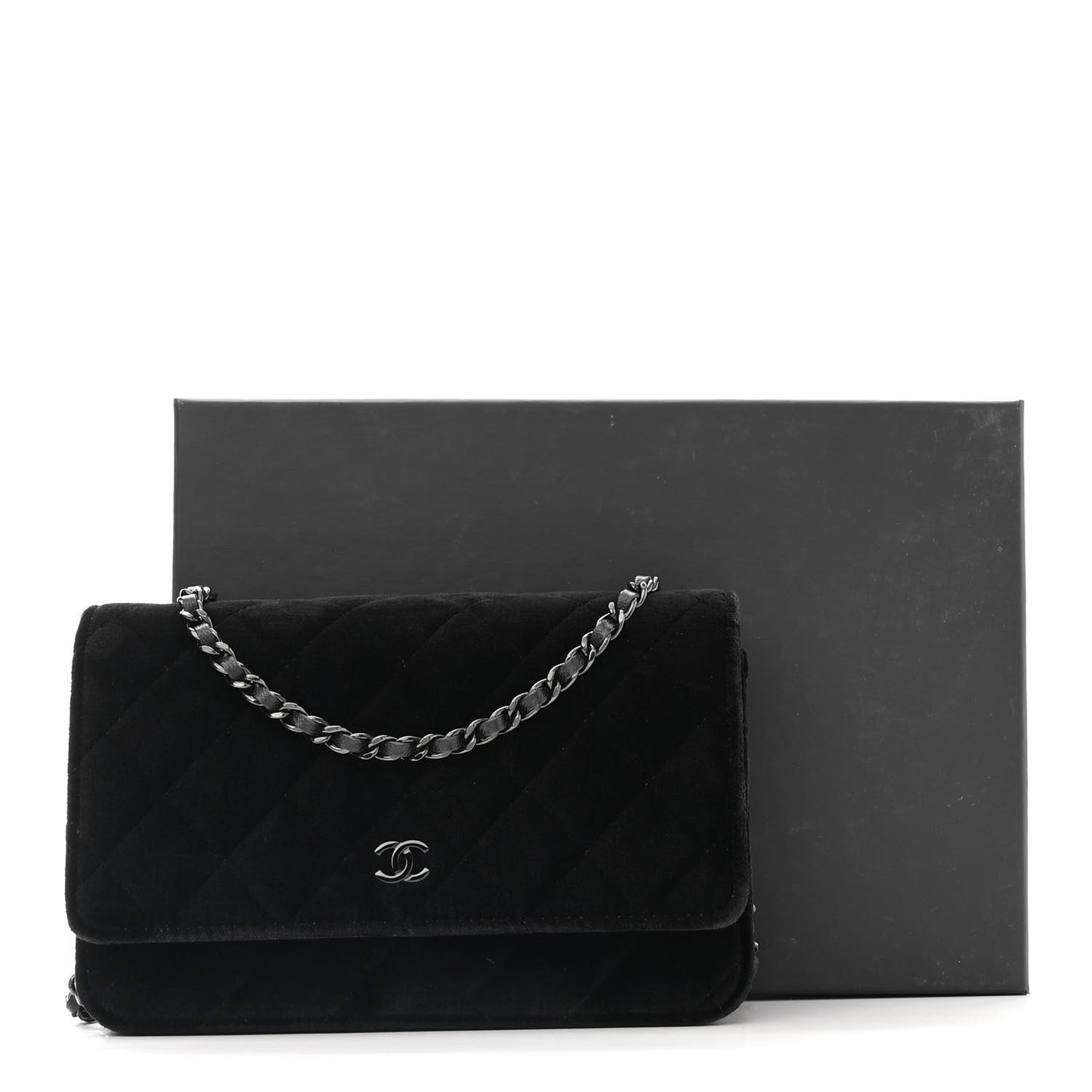 Velvet Quilted Wallet On Chain WOC Black