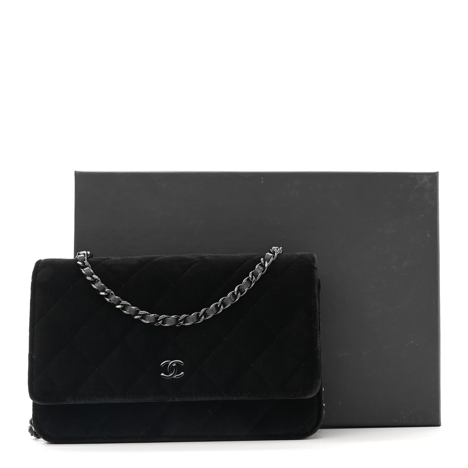 Chanel Velvet Quilted Wallet On Chain WOC Black 11 of 11