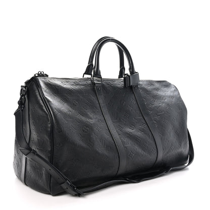 Louis Vuitton Calfskin Shadow Monogram Keepall Bandouliere 50 Black 2 of 10