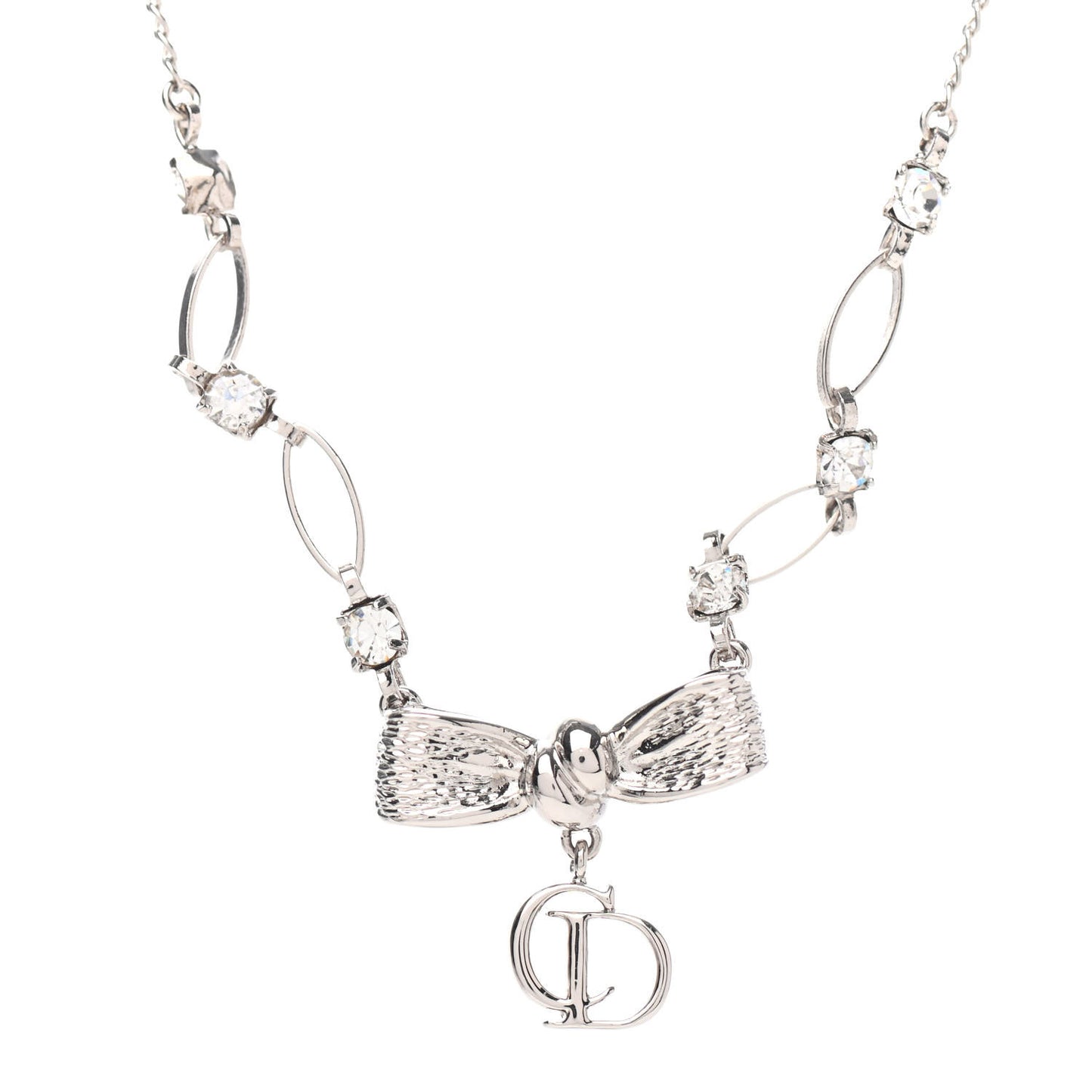 Crystal Bow Necklace Silver