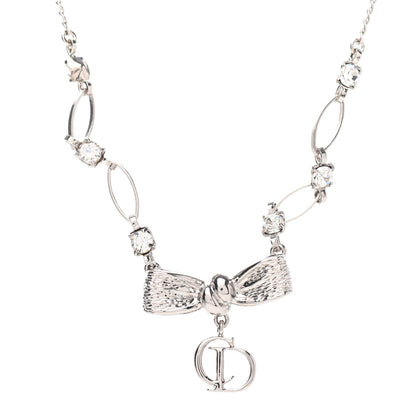 Christian Dior Crystal Bow Necklace Silver 3 of 4