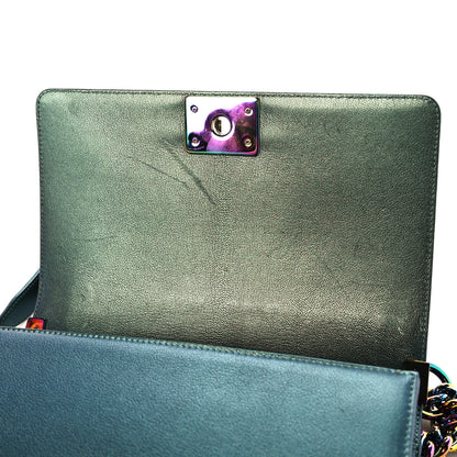 Chanel Iridescent Goatskin Quilted Medium Boy Flap Green 13 of 13