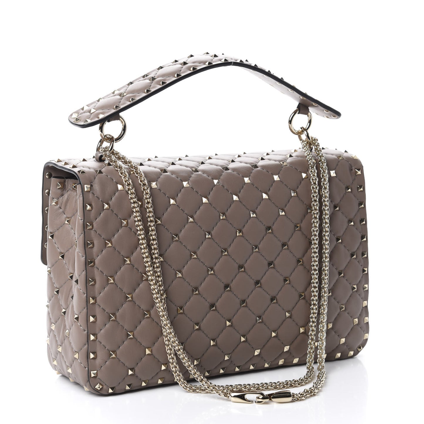 Nappa Large Rockstud Spike Shoulder Bag Clay
