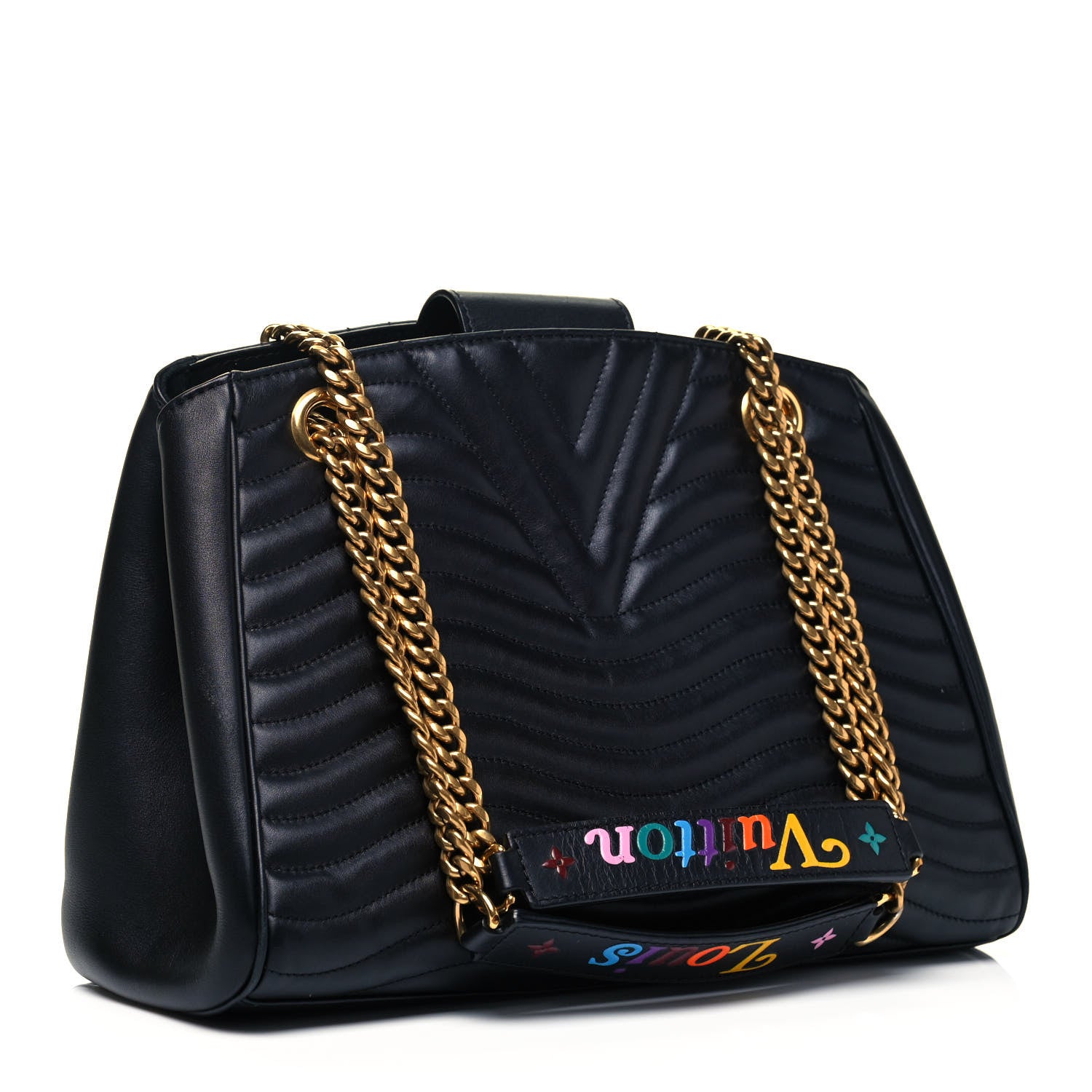 Louis Vuitton Calfskin New Wave Chain Tote Black 4 of 10