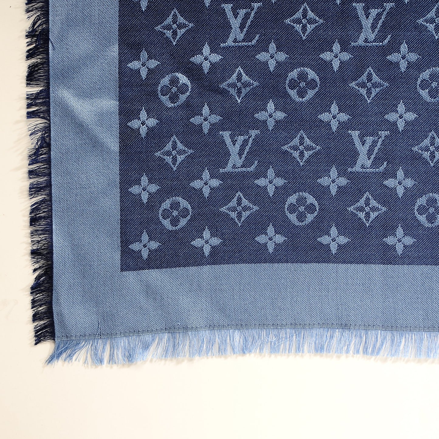 Silk Wool Monogram Denim Shawl Blue