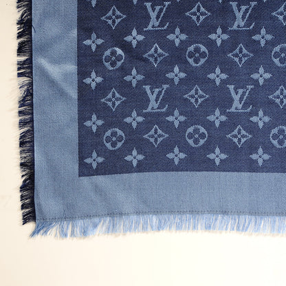 Louis Vuitton Silk Wool Monogram Denim Shawl Blue 5 of 6
