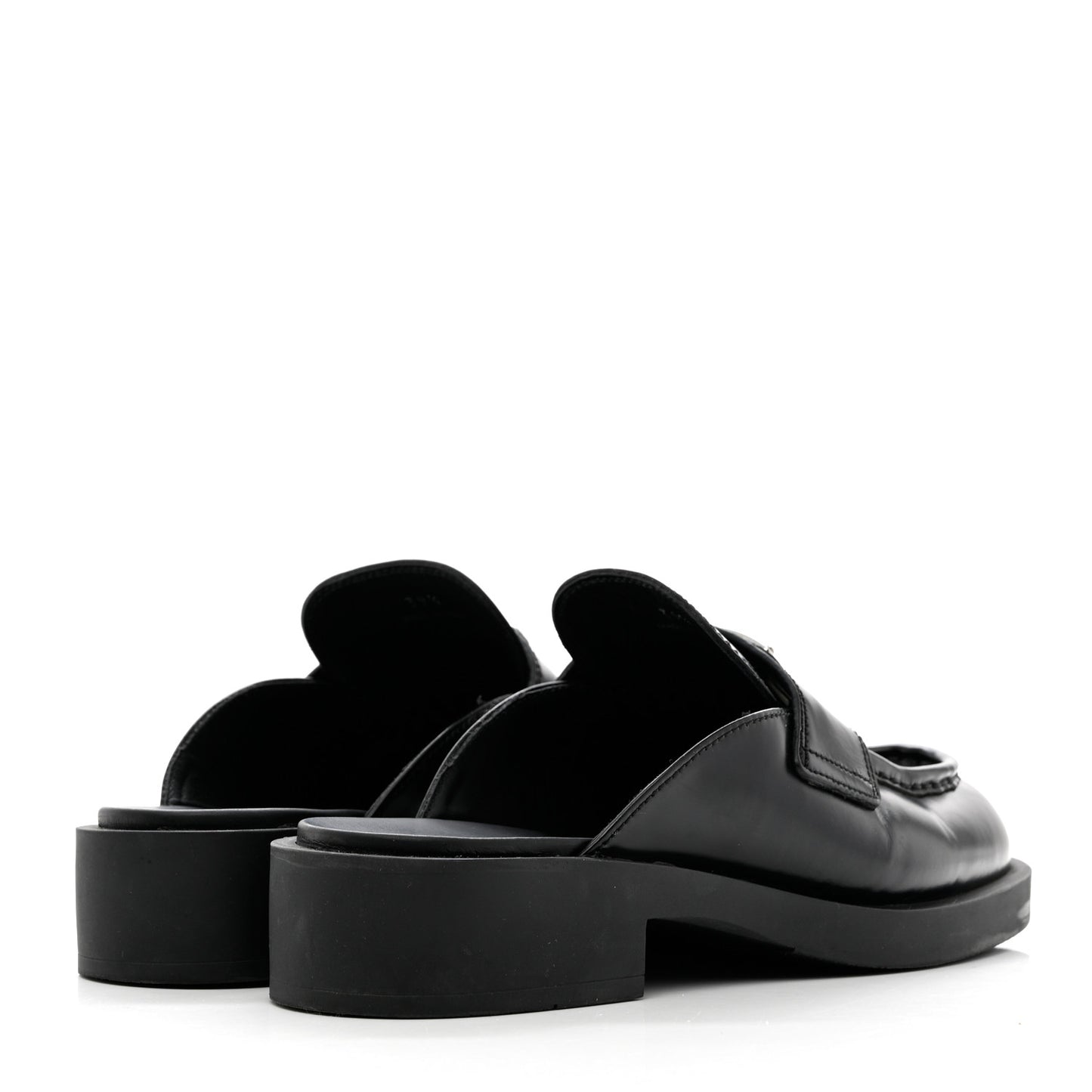 Spazzolato Metal Triangle Logo 40mm Loafer Mules 39.5 Black