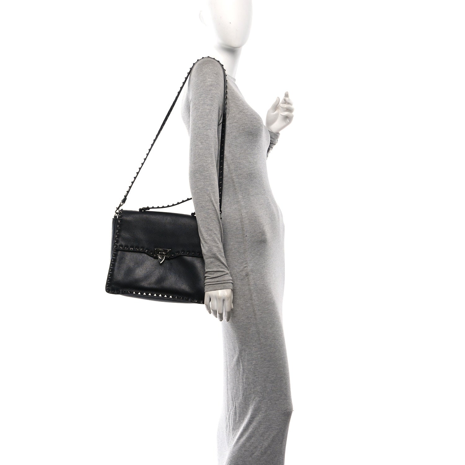 Valentino Garavani Alce Printed Calfskin Rockstud Top Handle Flap Shoulder Bag Black 2 of 9