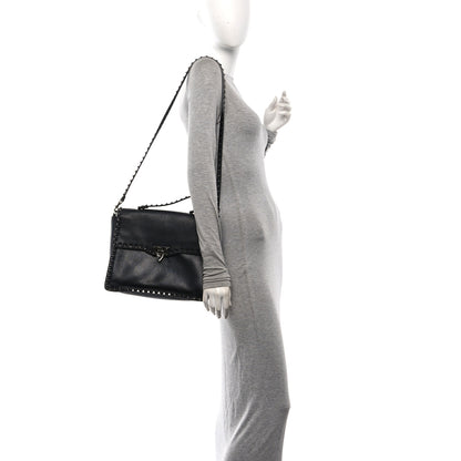 Valentino Garavani Alce Printed Calfskin Rockstud Top Handle Flap Shoulder Bag Black 2 of 9