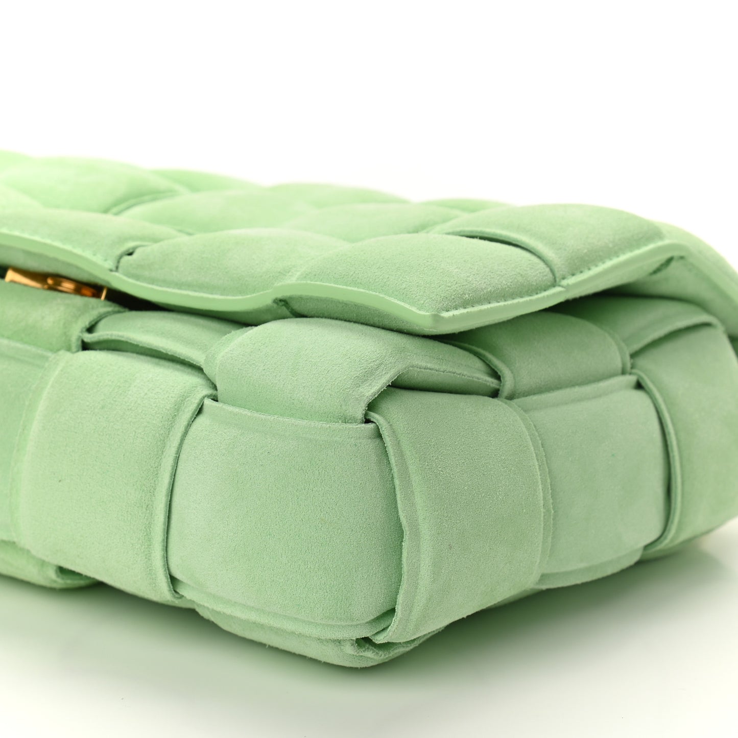 Suede Maxi Intrecciato Padded Chain Cassette Crossbody Bag Wasabi