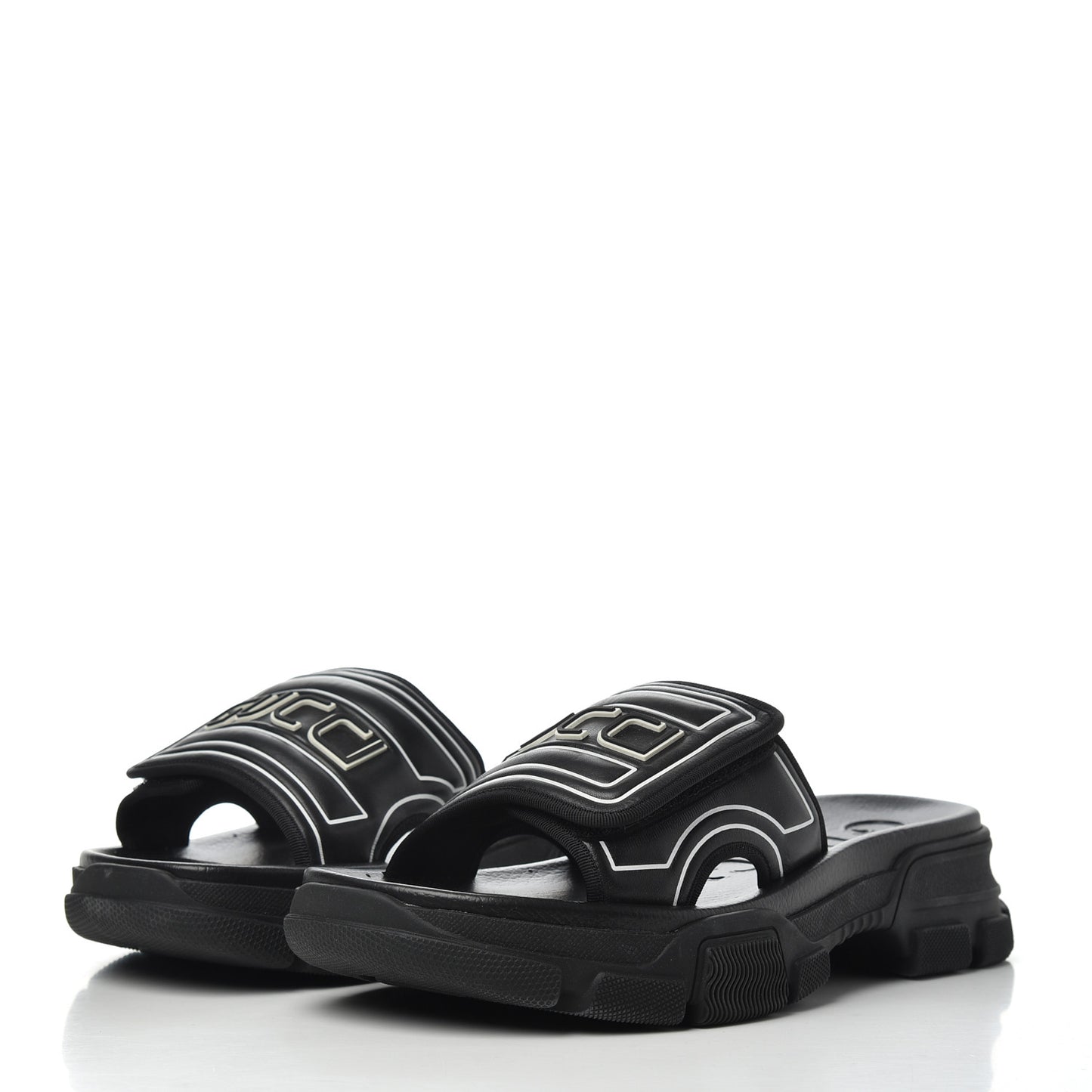 Nappa Grosgrain Logo Mens Velcro Chunky Slide Sandals 6 Black