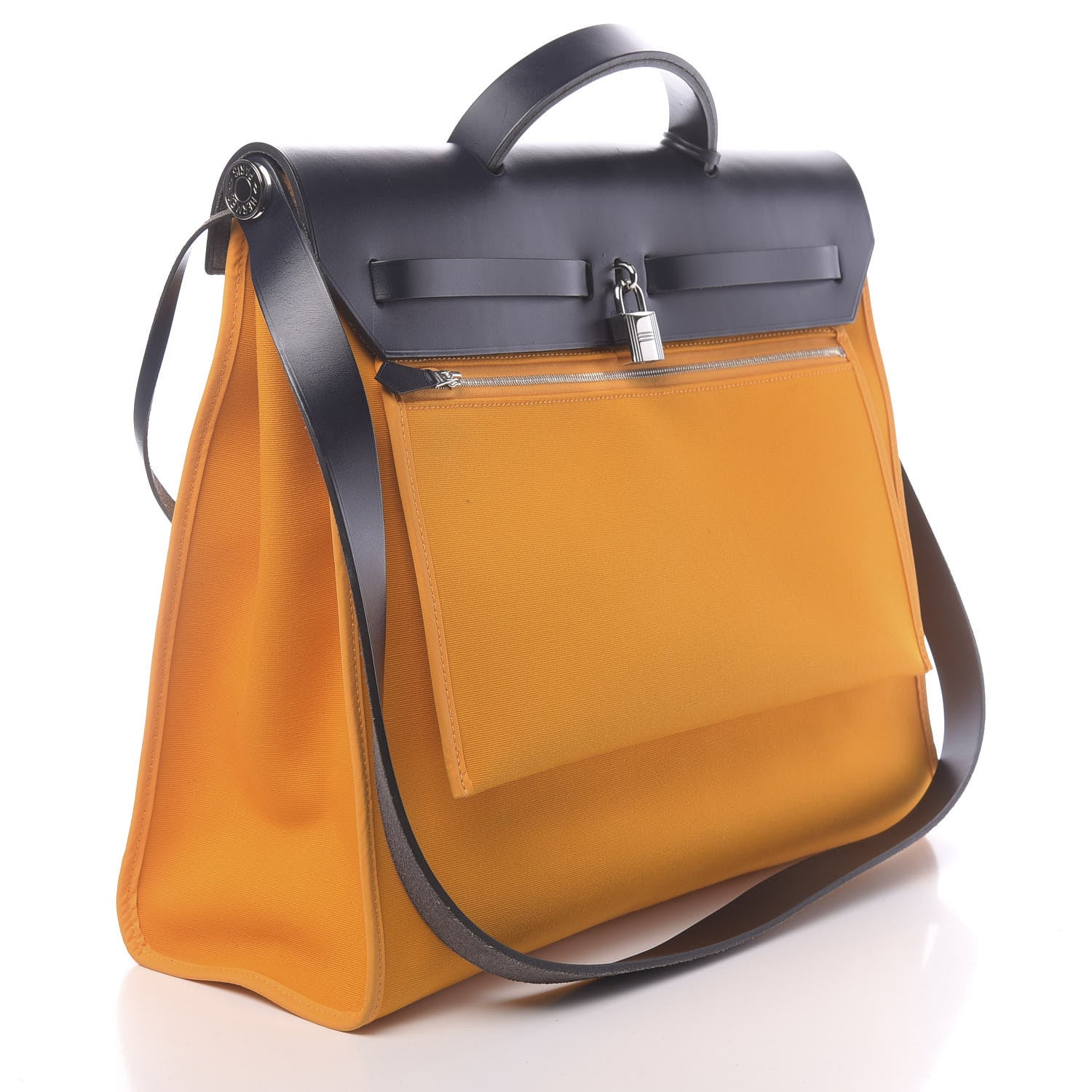 Hermes Vache Hunter Toile Herbag Zip 39 MM Jaune D'or Bleu Izmir Bleu Royale 4 of 19
