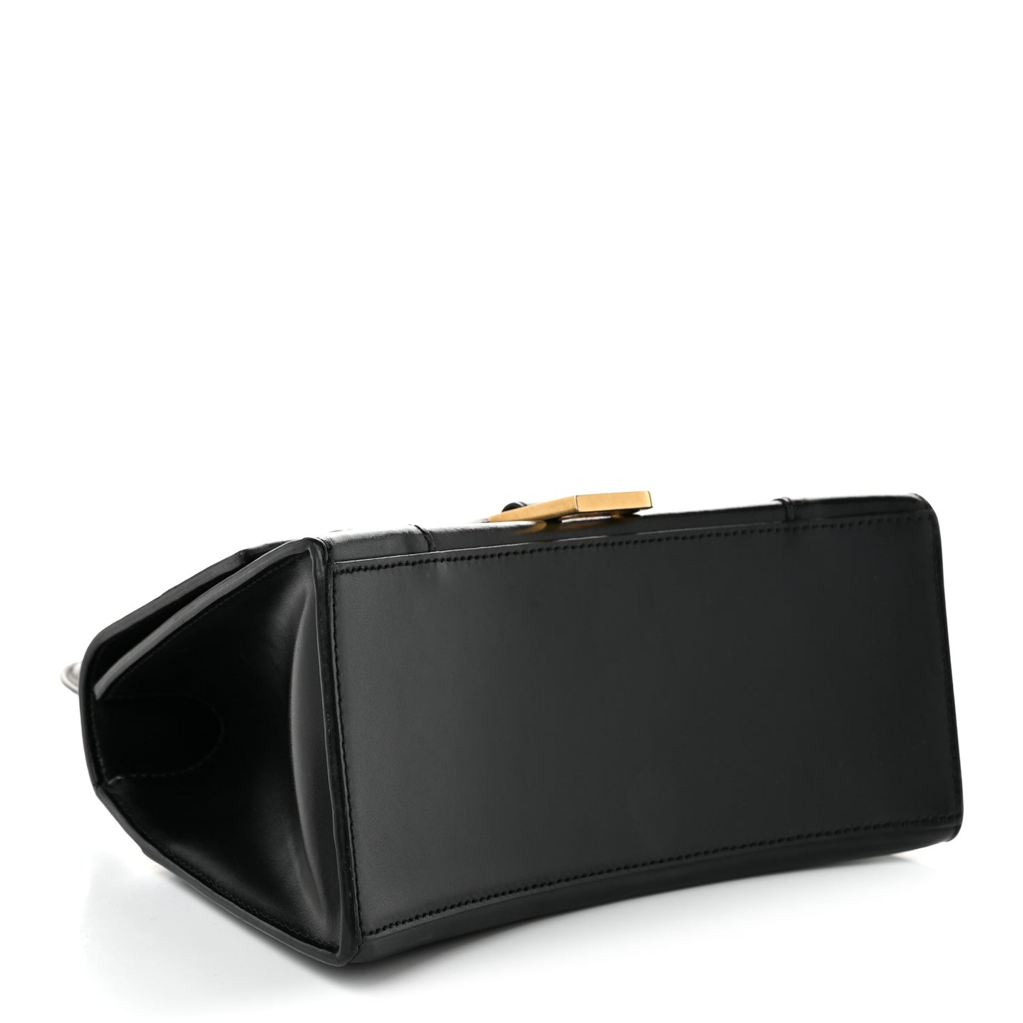 Shiny Box Calfskin Small Hourglass Top Handle Bag Black