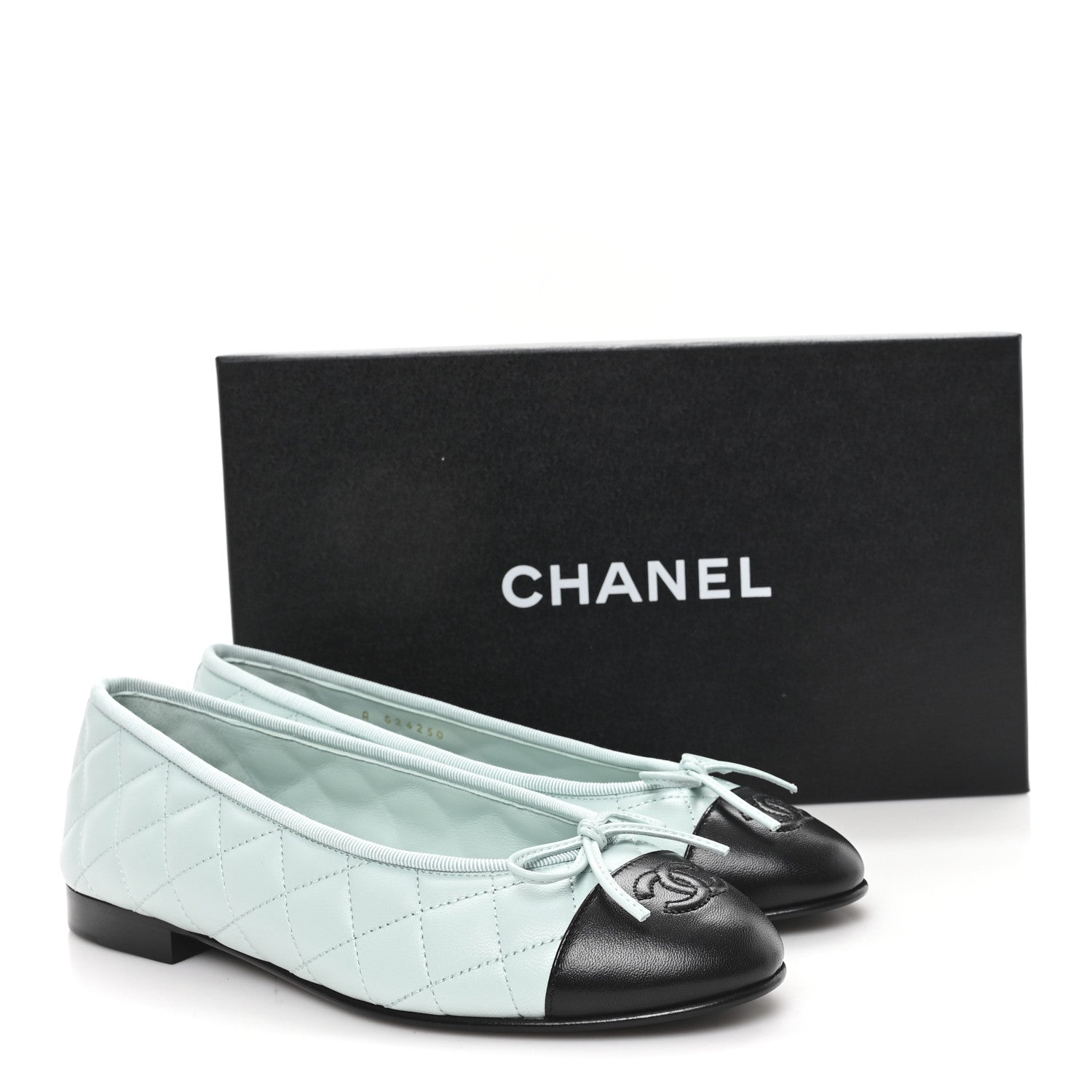 Chanel Lambskin Quilted CC Cap Toe Ballerina Flats 37.5 Light Blue Black 10 of 10
