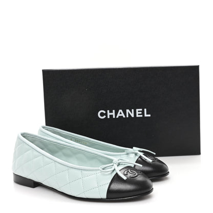 Chanel Lambskin Quilted CC Cap Toe Ballerina Flats 37.5 Light Blue Black 10 of 10