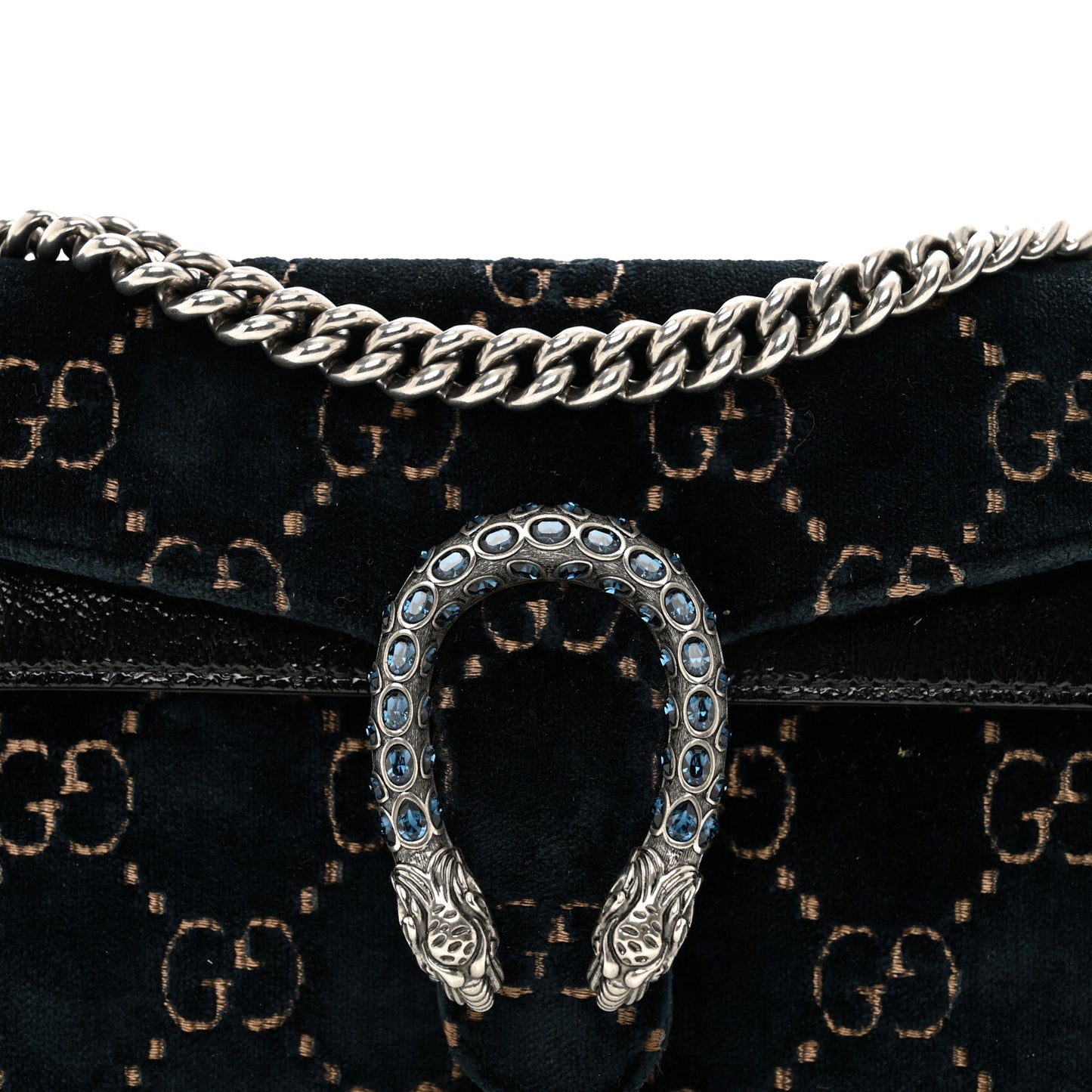 Velvet Skipper Crystal GG Monogram Small Dionysus Shoulder Bag Blue Beige Black