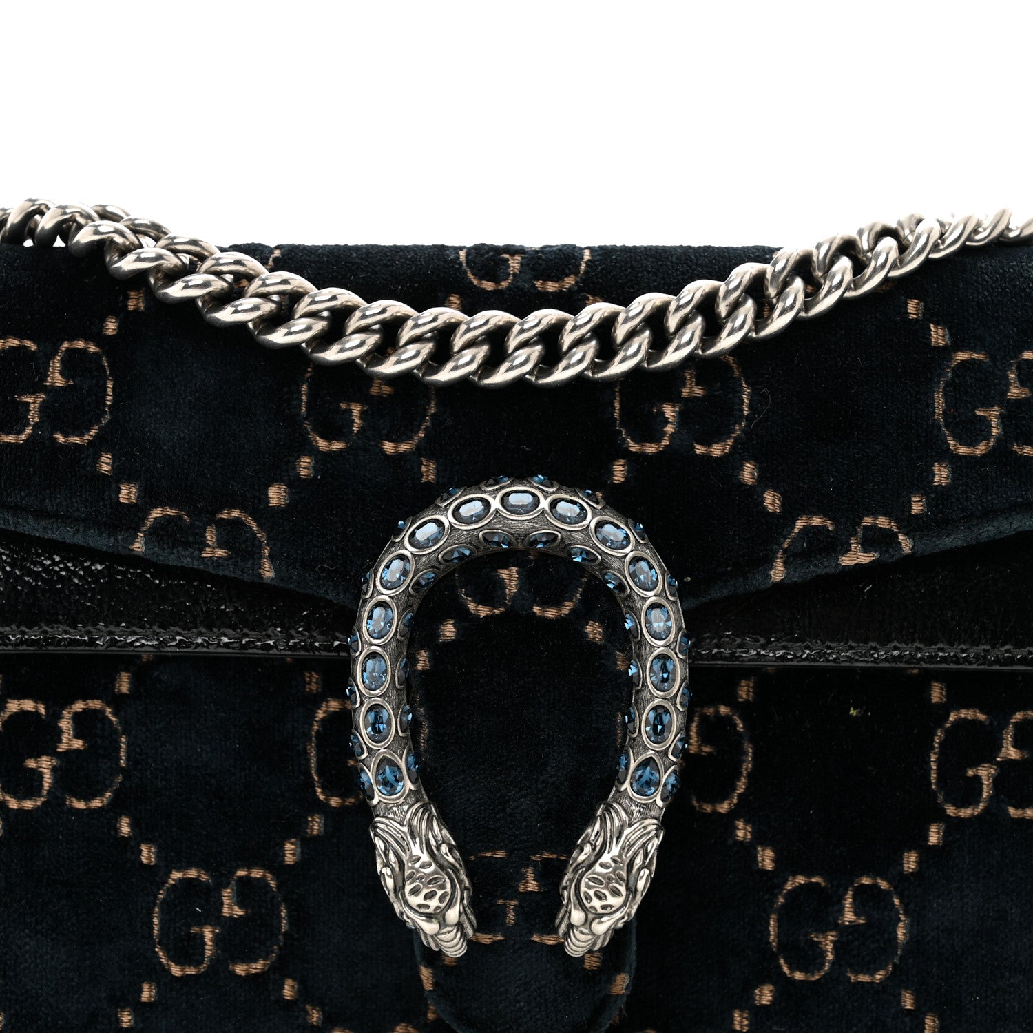 Gucci Velvet Skipper Crystal GG Monogram Small Dionysus Shoulder Bag Blue Beige Black 5 of 12