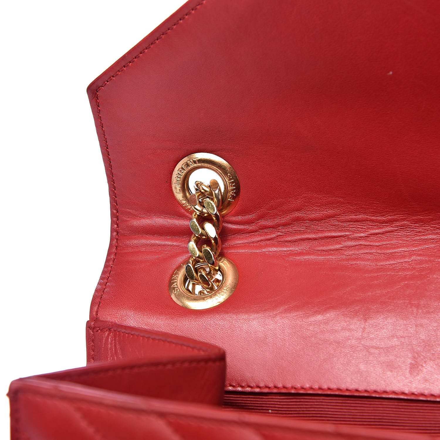 Saint Laurent Lambskin Matelasse Chevron Large Monogram Satchel Red 18 of 20
