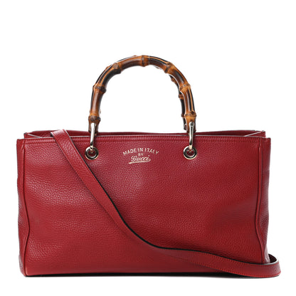 Gucci Pebbled Calfskin Medium Bamboo Shopper Tote Red 1 of 15