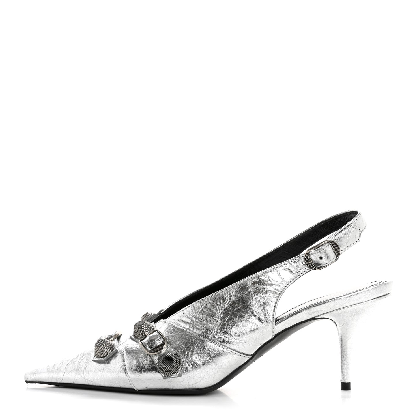 Agneau Metallic Arena Cagole 70mm Slingback Pumps 38 Silver