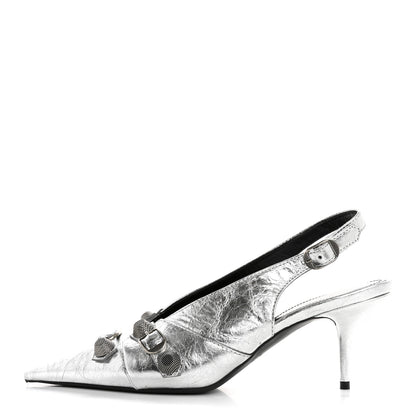 Balenciaga Agneau Metallic Arena Cagole 70mm Slingback Pumps 38 Silver 1 of 13