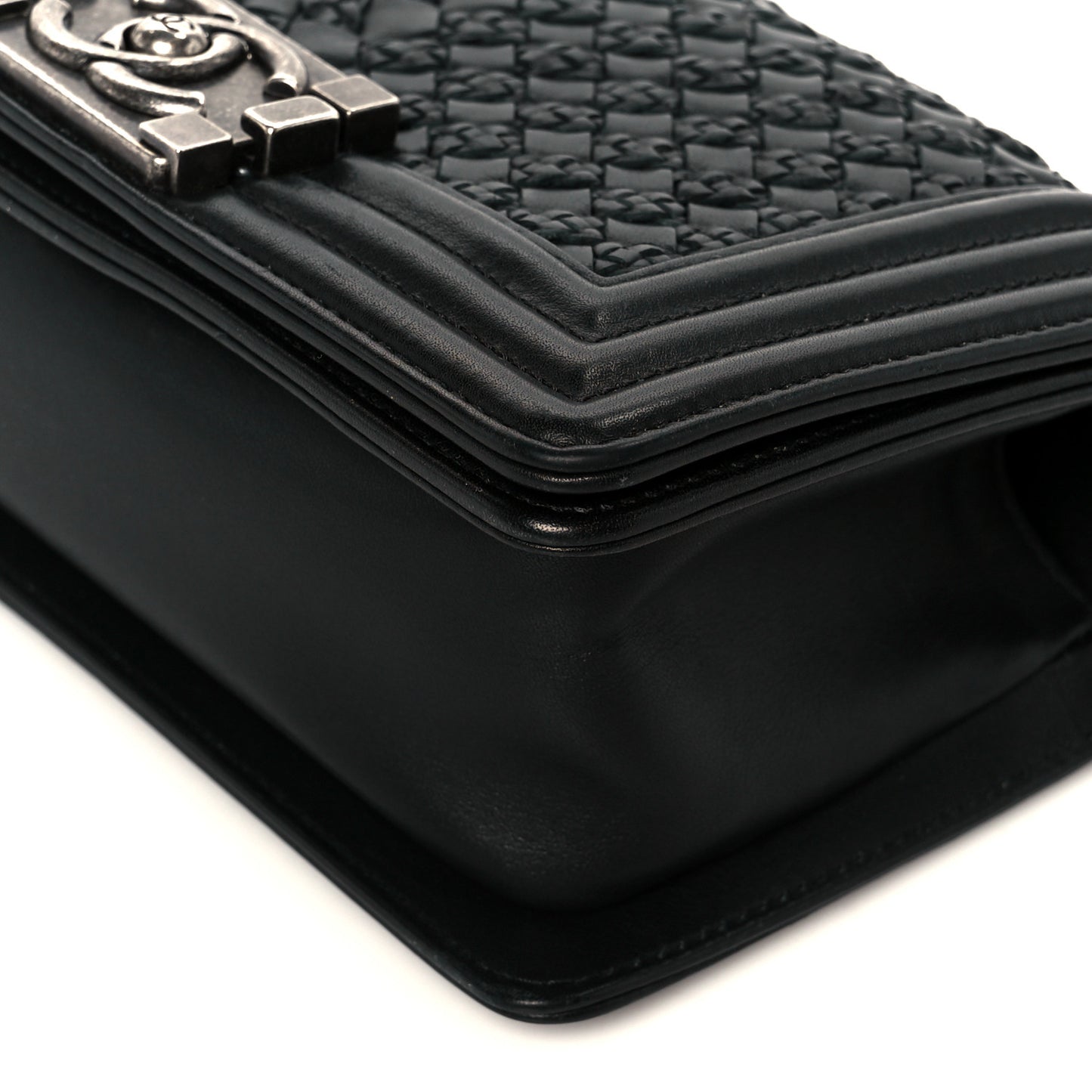 Lambskin Braided Woven Small Boy Flap Black
