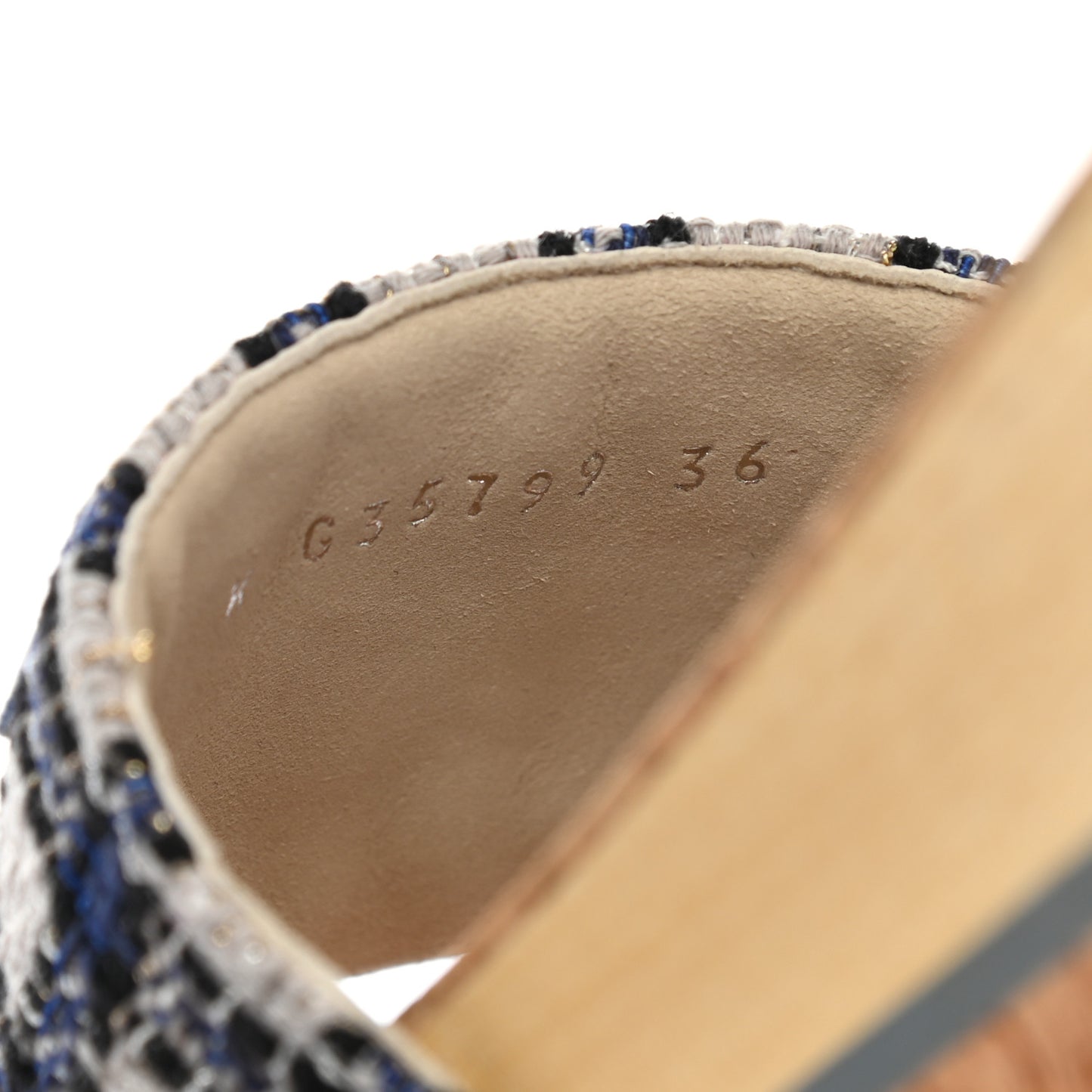 Tweed Mixed Fibers Cork CC Mule Sandal 36 Navy Blue White Blue