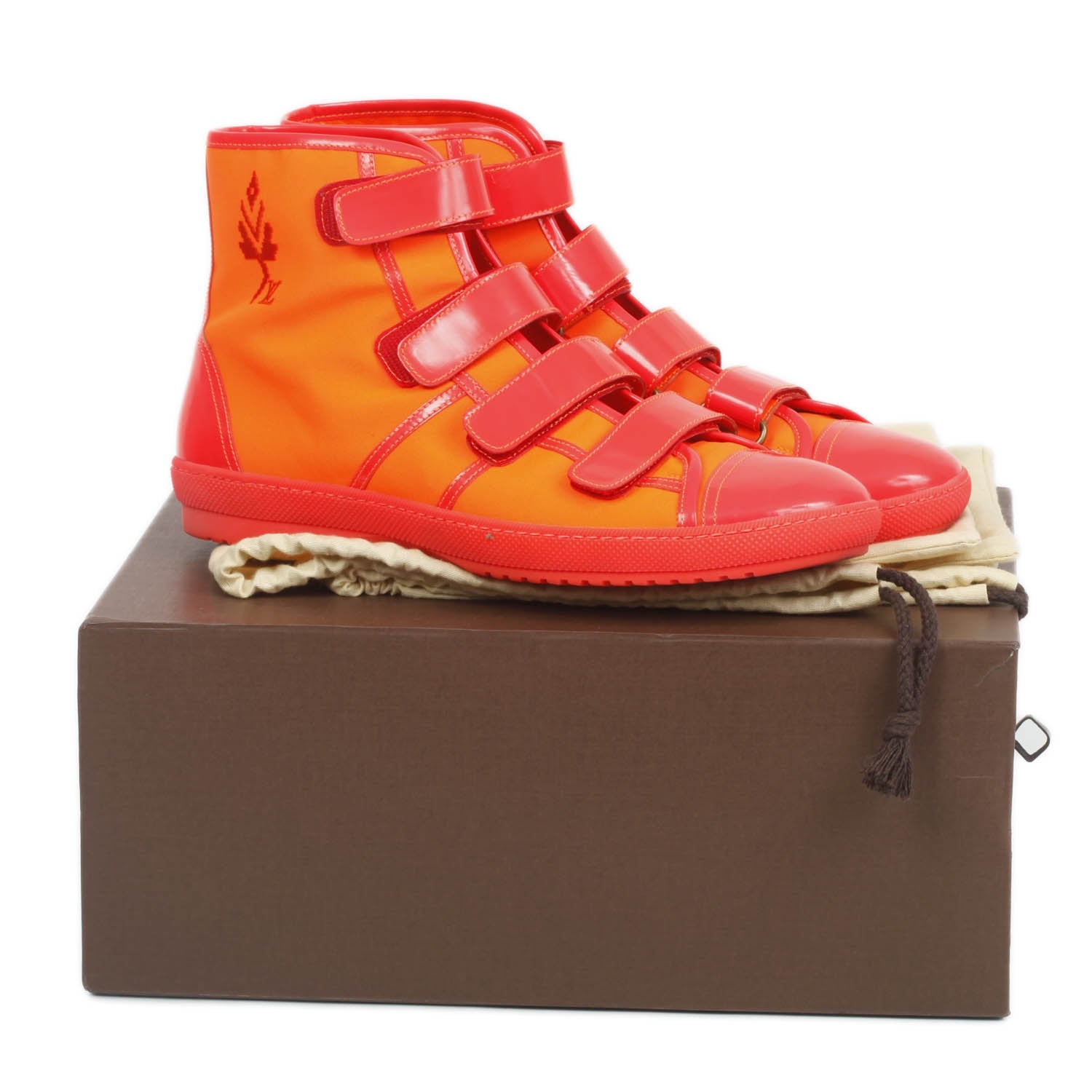 Louis Vuitton Nylon Calfskin High Top Sneakers Orange 8.5 14 of 14