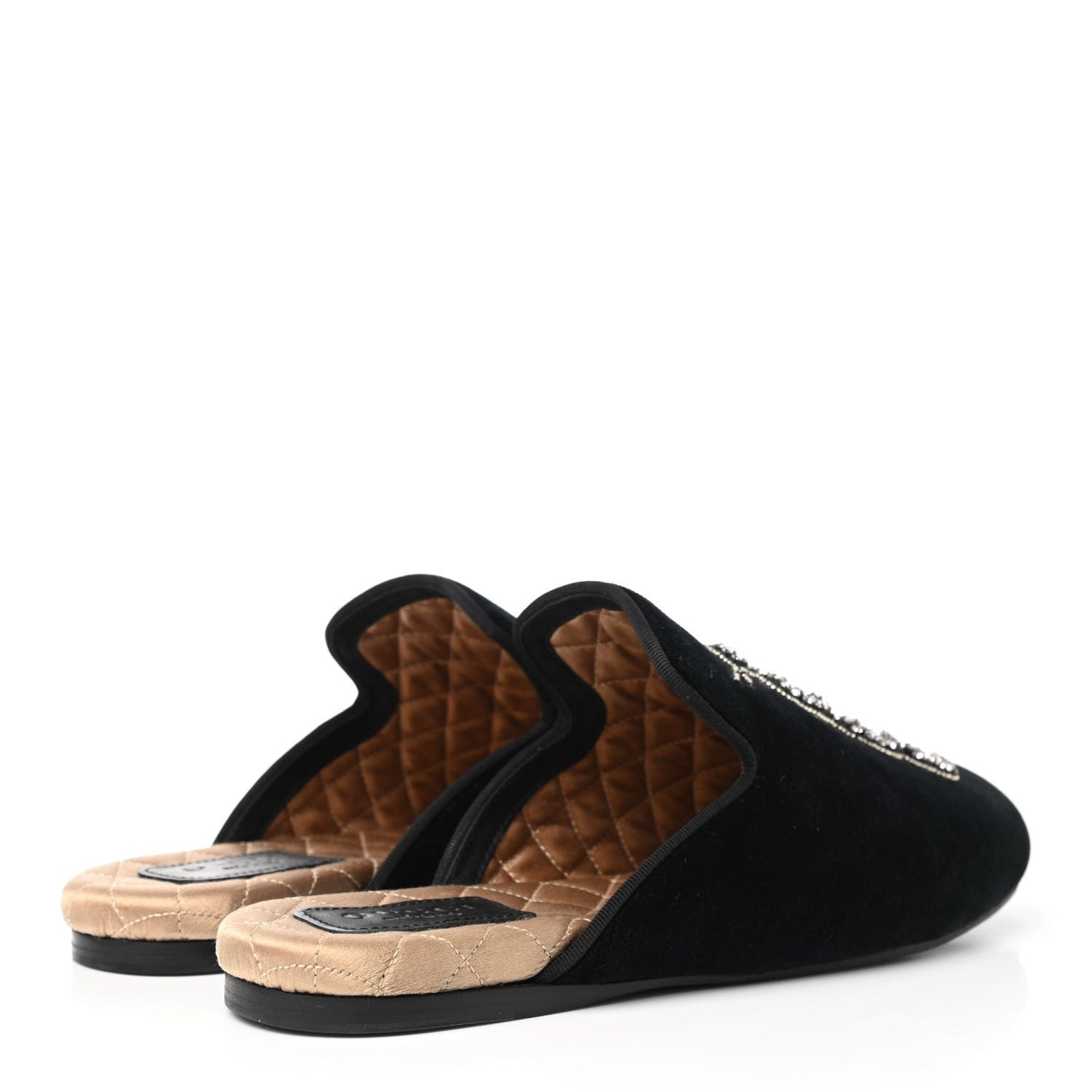 Velvet Crystal Snake Embroidered Womens Slippers 35 Black
