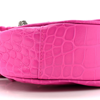 Balenciaga Extra Supple Calfskin Crocodile Embossed XS Le Cagole Shoulder Bag Lipstick Pink 10 of 11