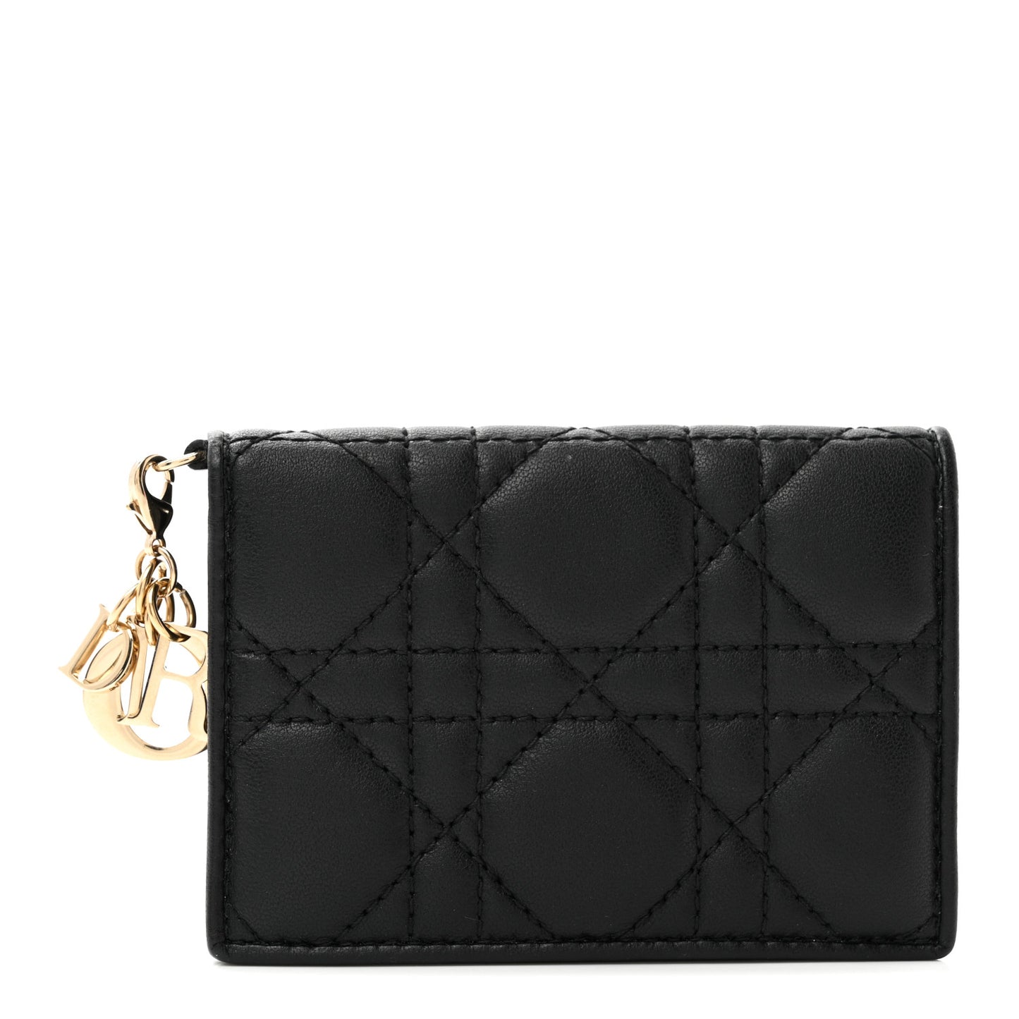 Lambskin Cannage Small Lady Dior Flap Card Holder Black