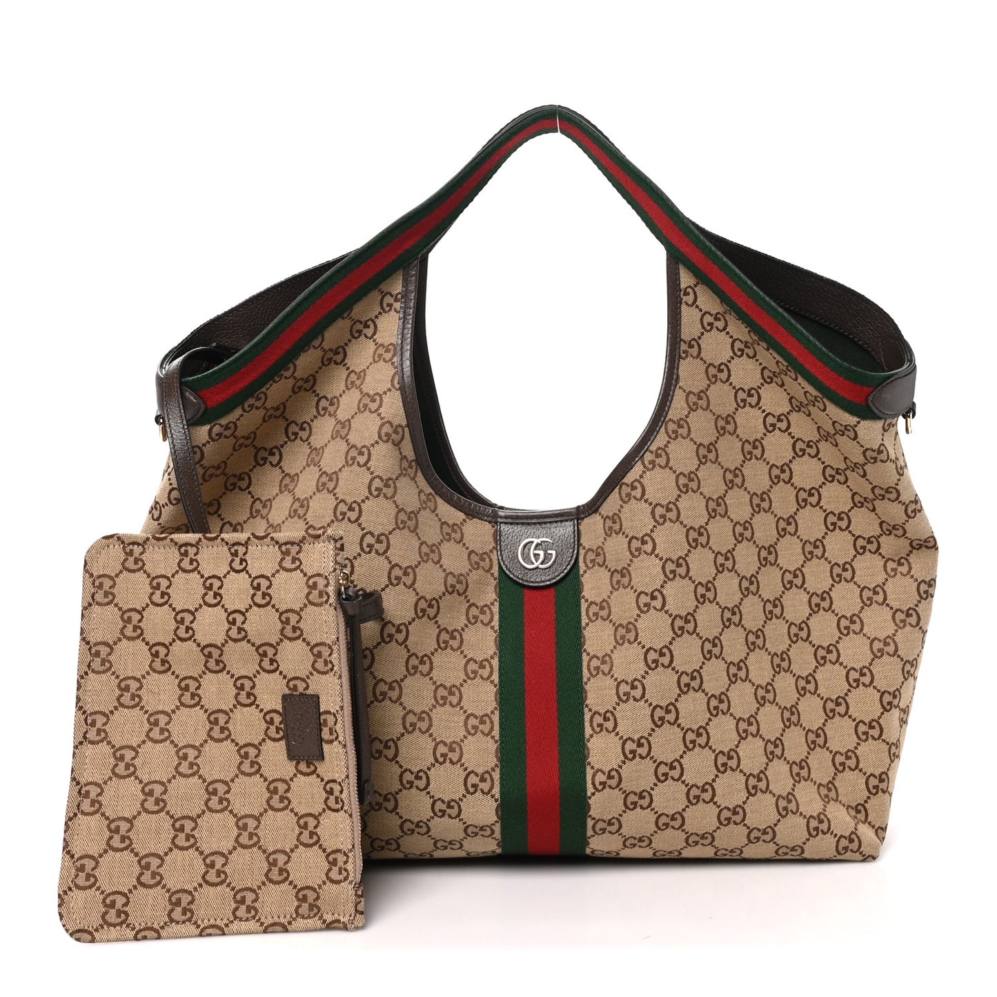GG Monogram Web Large Giglio Tote Beige Brown