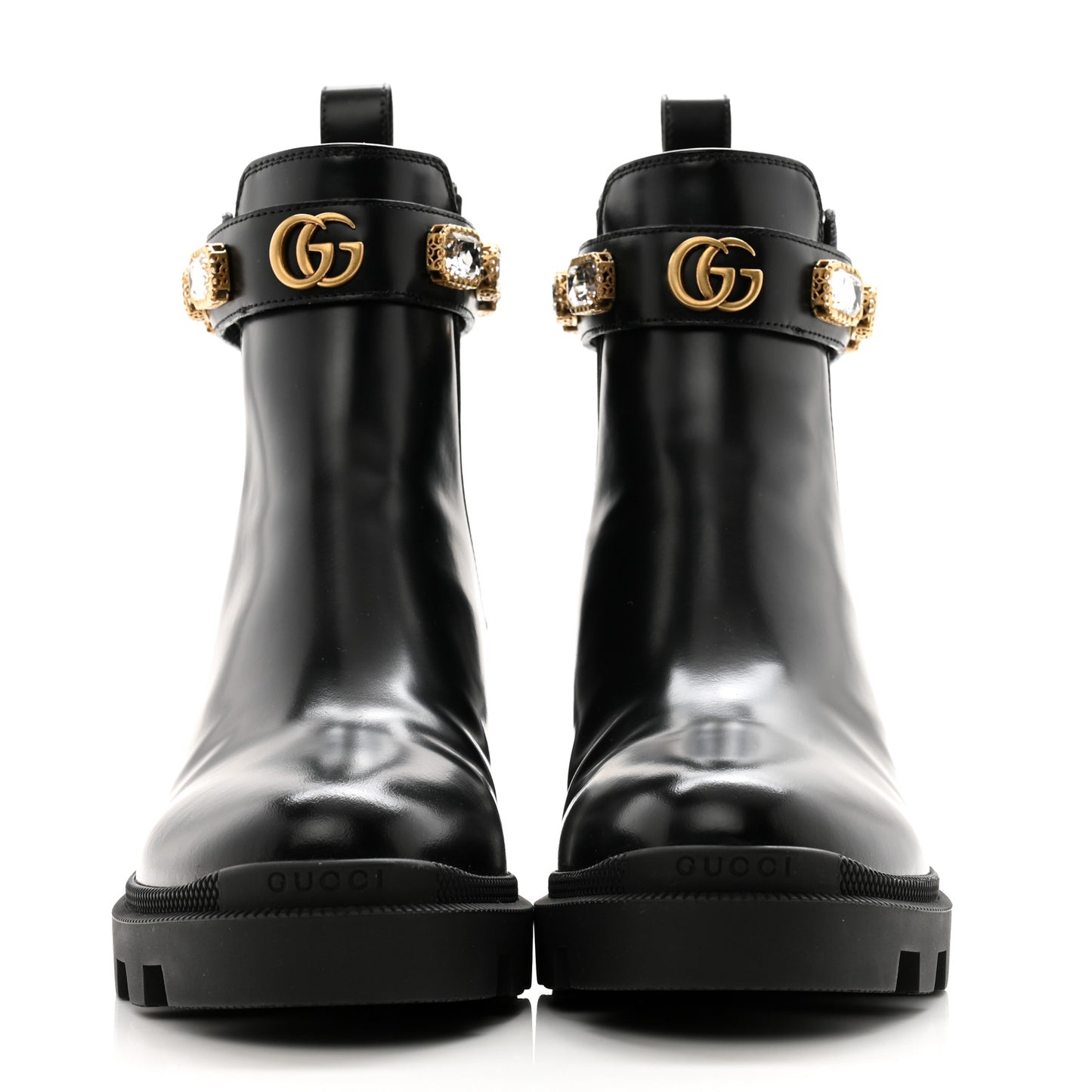 Calfskin Crystal GG Trip Chelsea Ankle Boots 38.5 Black