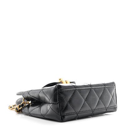 Chanel Shiny Aged Calfskin Quilted Mini Nano Kelly Shopper Black 3 of 10