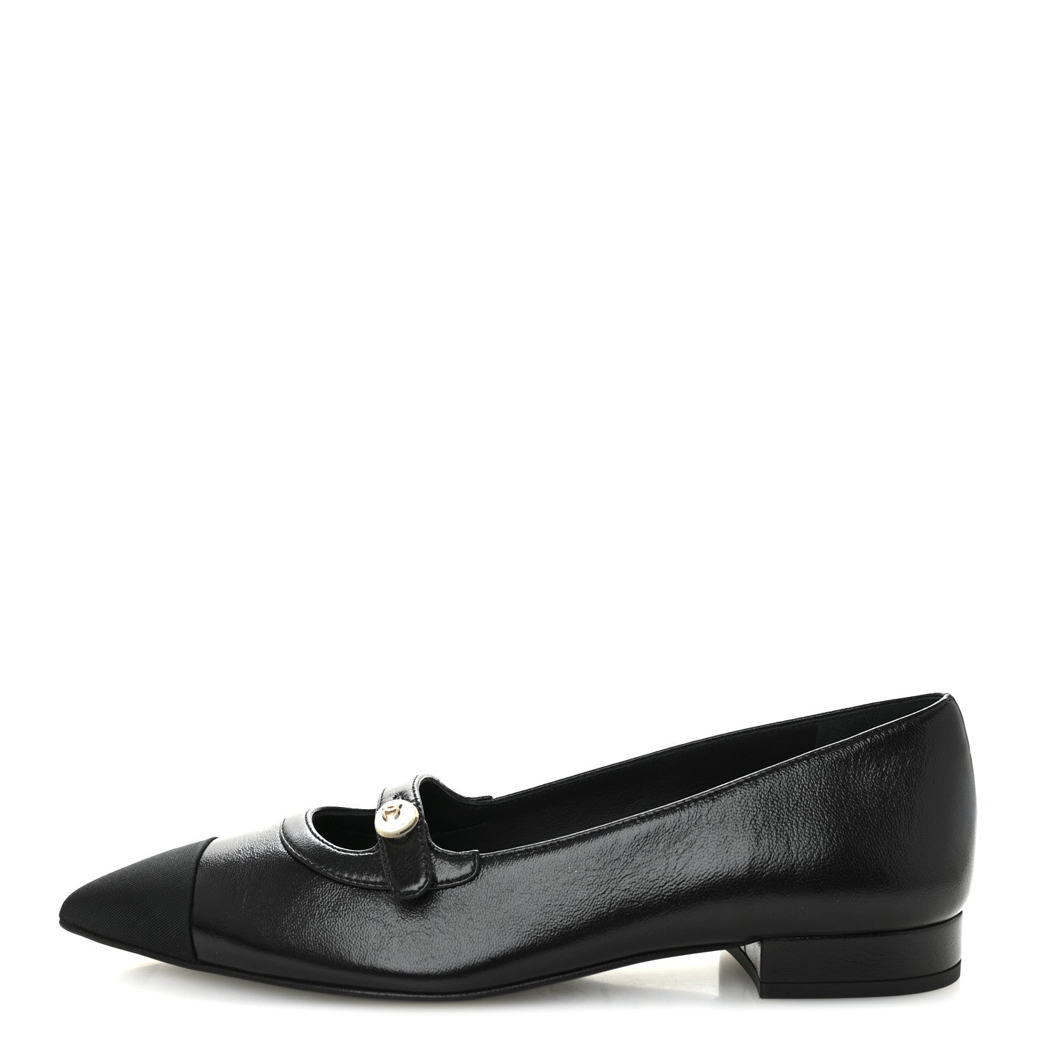 Chanel Shiny Lambskin Grosgrain Pearl Mary Jane Flats 36 Black 1 of 9