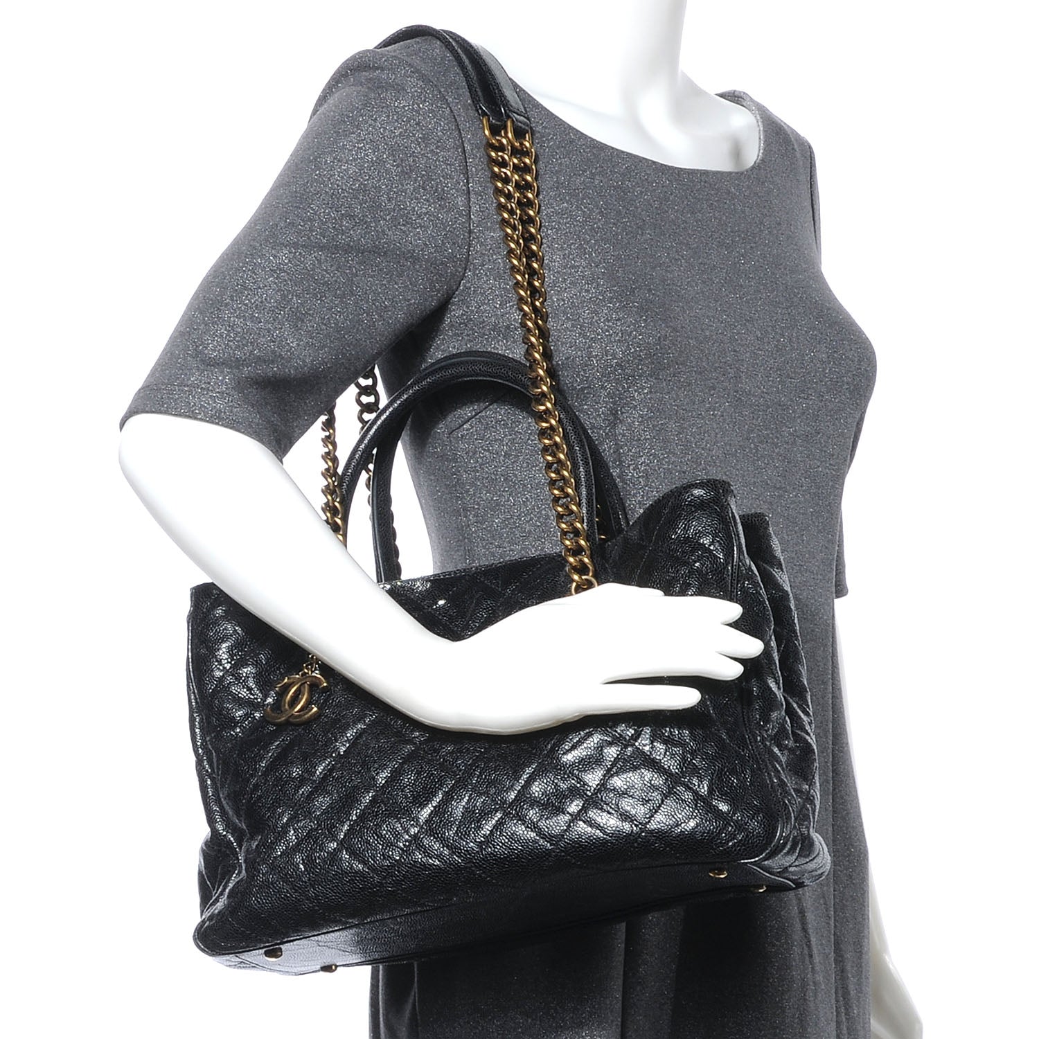Chanel Glazed Calfskin Quilted Shiva Tote Black 2 of 7