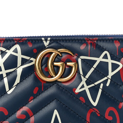 Gucci Calfskin Matelasse GucciGhost GG Marmont Zip Around Wallet Blue Agata Hibiscus Red 8 of 12