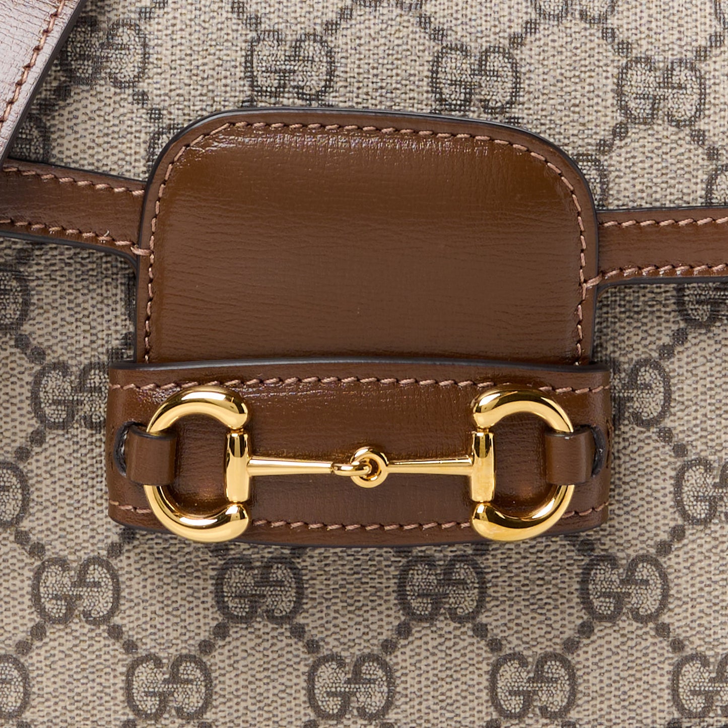 GG Supreme Monogram Web Mini Horsebit 1955 Shoulder Bag Beige Brown Sugar