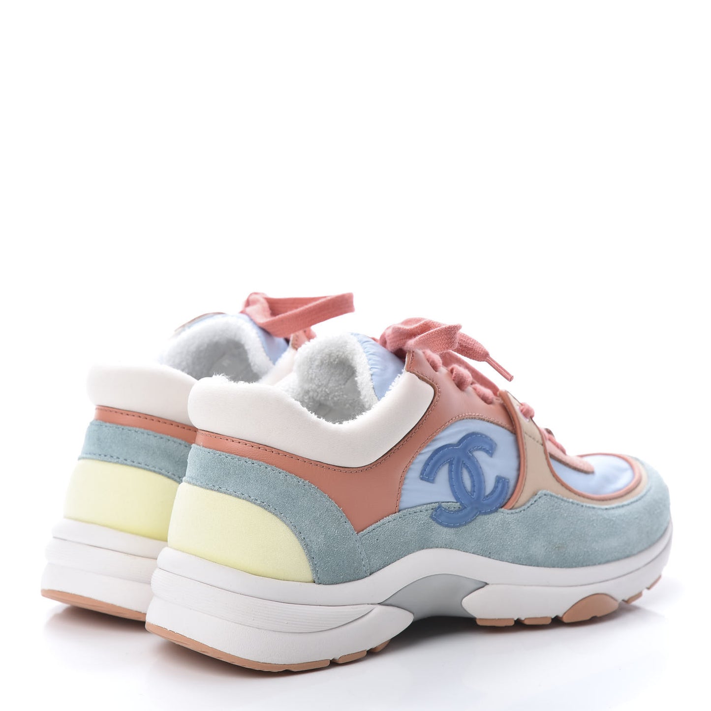 Nylon Lambskin Suede Calfskin CC Sneakers 35 Coral Light Blue White