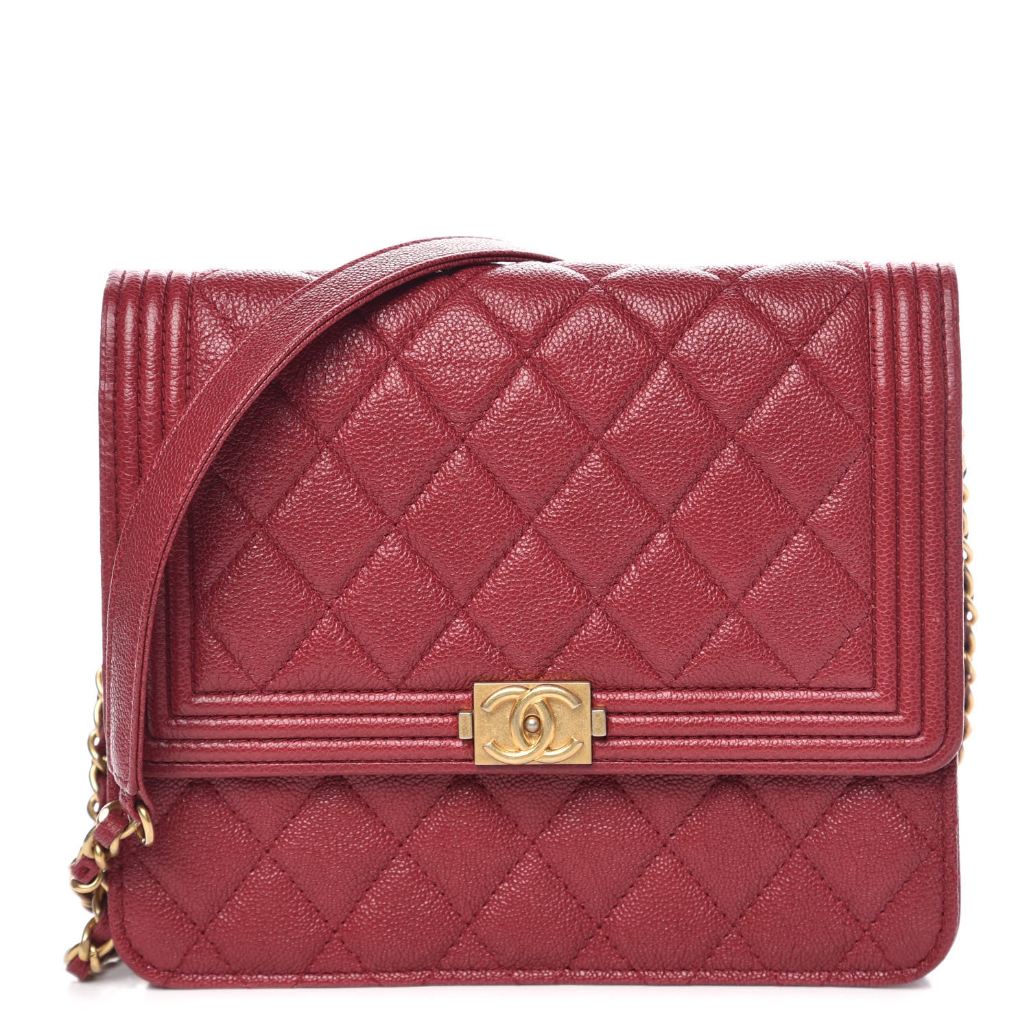Chanel Caviar Quilted Boy Square Wallet on Chain WOC Burgundy 1 of 11