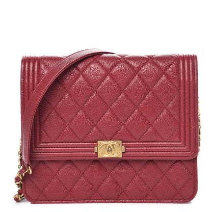 Chanel Caviar Quilted Boy Square Wallet on Chain WOC Burgundy 1 of 11