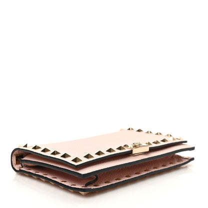 Valentino Garavani Pebbled Calfskin Rockstud Flip Lock Wallet On Chain Pouch Poudre 4 of 8