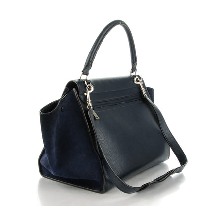Celine Drummed Calfskin Suede Medium Trapeze Navy 3 of 9